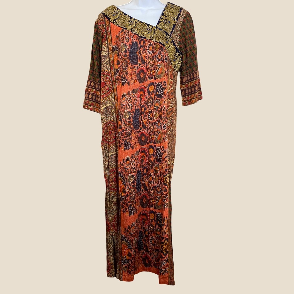 Soft Surroundings Cindra Kurta Maxi Dress PM Bohemian Boho Embroidered Hippie